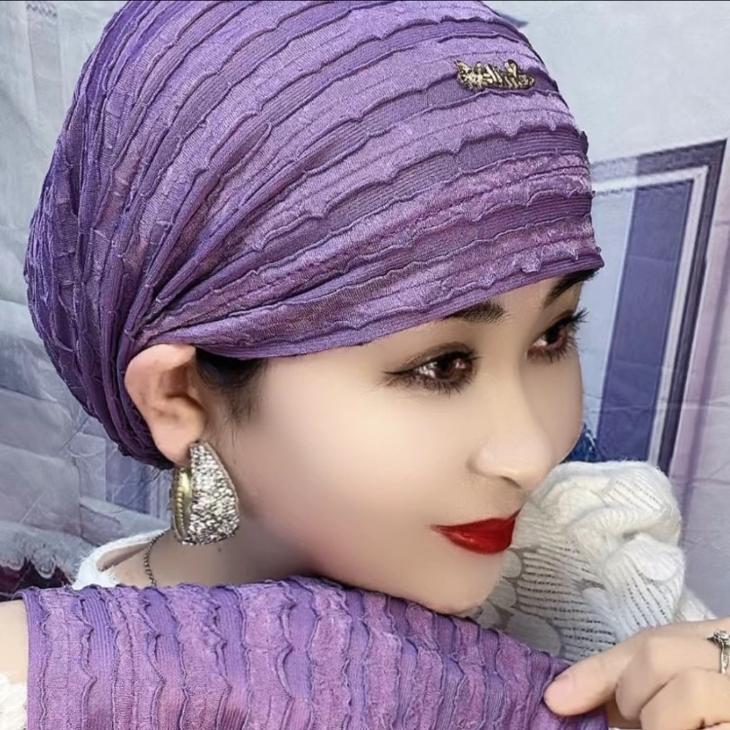 Topi Penutup Jari Terbuka Empat Musim Topi Rambut Putih Syal Kepala Gaya Barat Ibu dengan Topi untuk