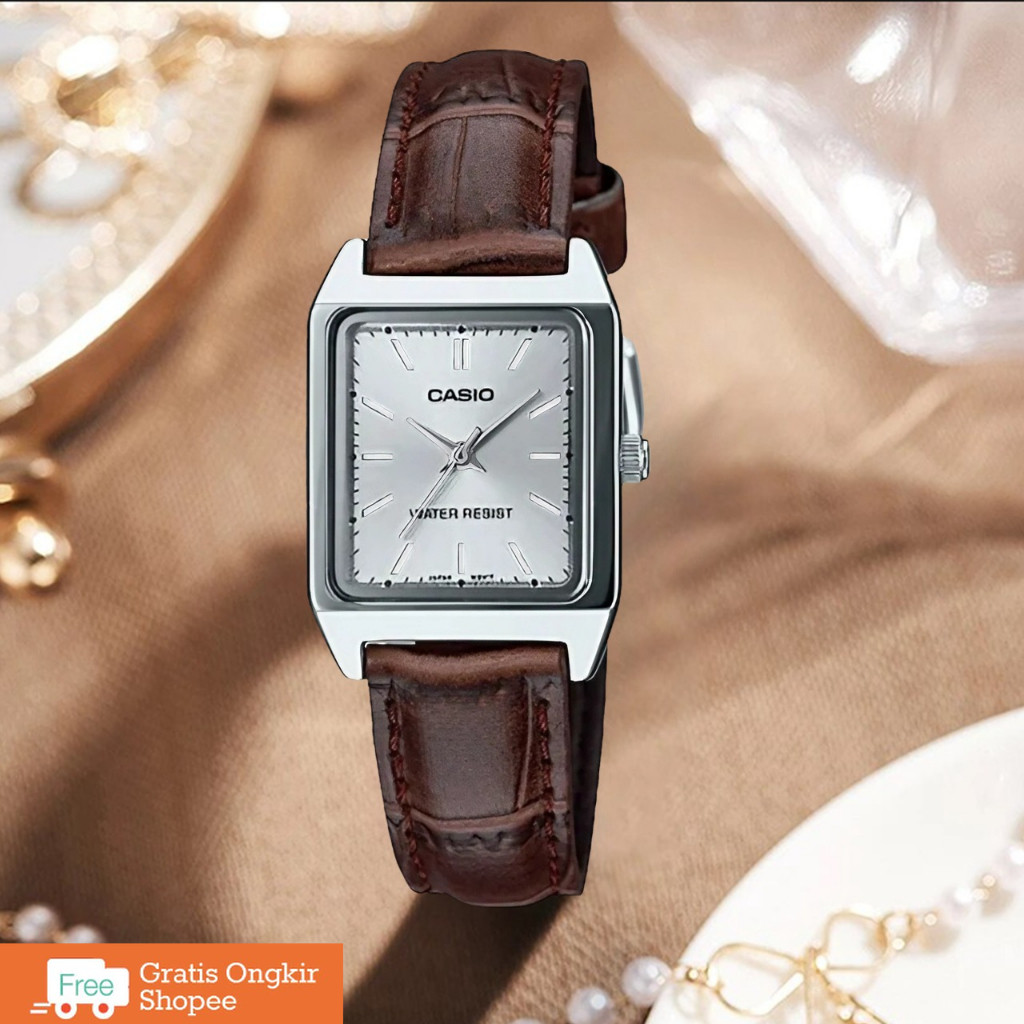 JAM TANGAN WANITA CASIO KOTAK STRAP KULIT LVP 007