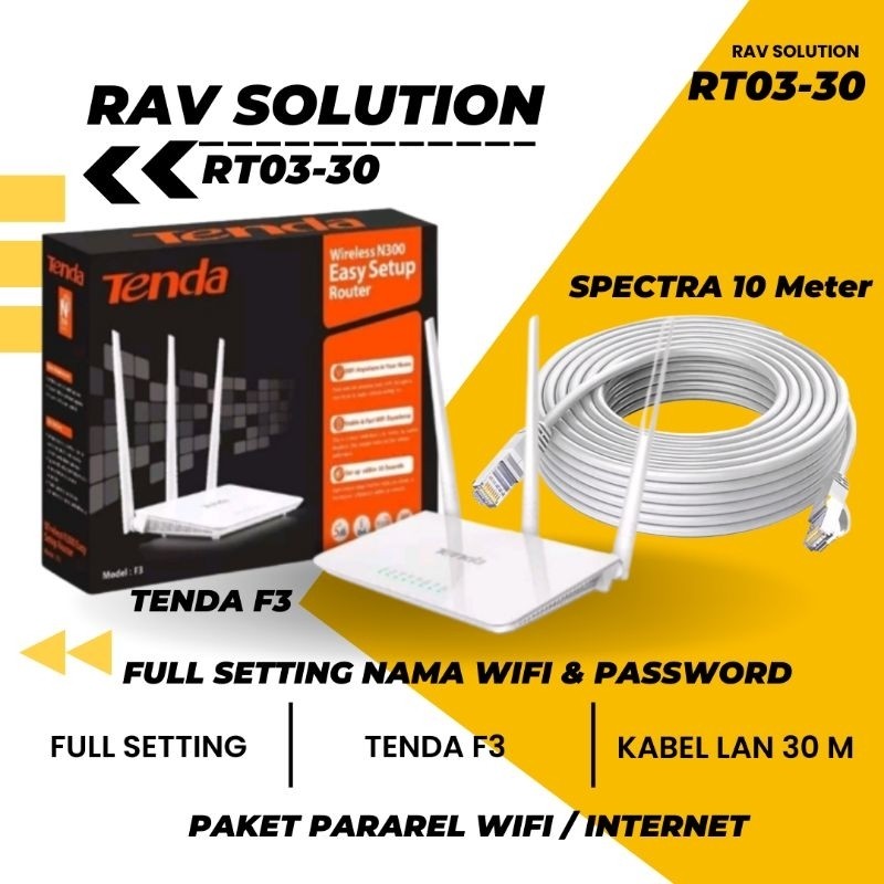 PARAREL WIFI ROUTER TENDA F3 + KABEL LAN FULL SETTING