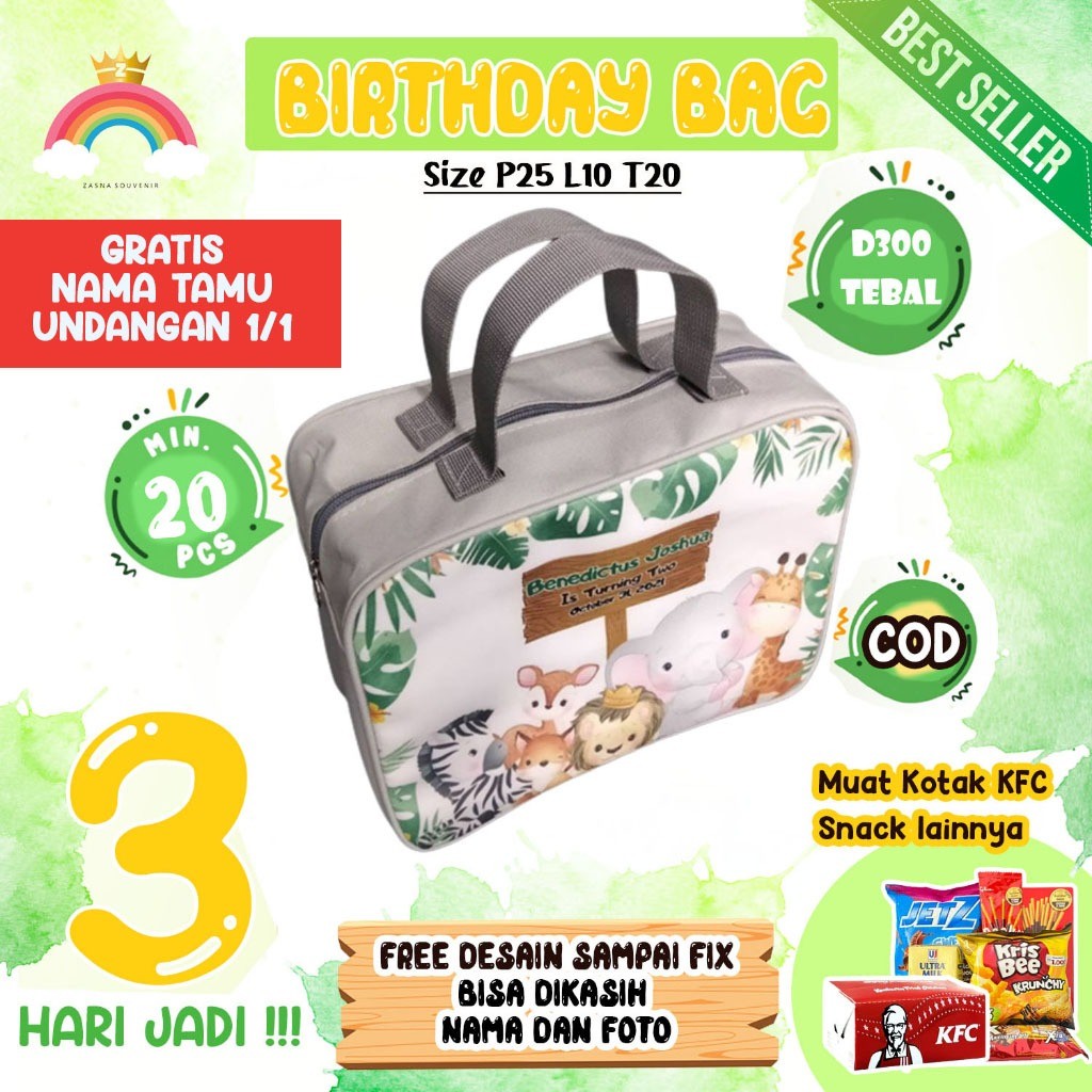 

TAS ULTAH CUSTOM NAMA/ TERLARIS/ BAHAN PREMIUM/MUAT KOTAK KFC/GOODIEBAG ULTAH ANAK/SOUVENIR ULTAH