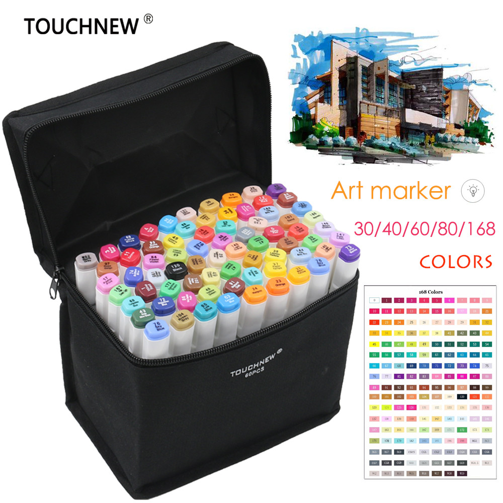 

TOUCHNEW 40/60/80Pcs Alcohol markers Manga Drawing Markers Pen Alcohol Based Non Toxic Sketch Oily Twin Brush Pen Art Supplies