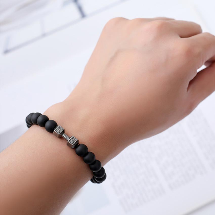 Gelang Batu Giok China Asli Hitam Dumbell Dumbel Gelang Pria Wanita Kesehatan
