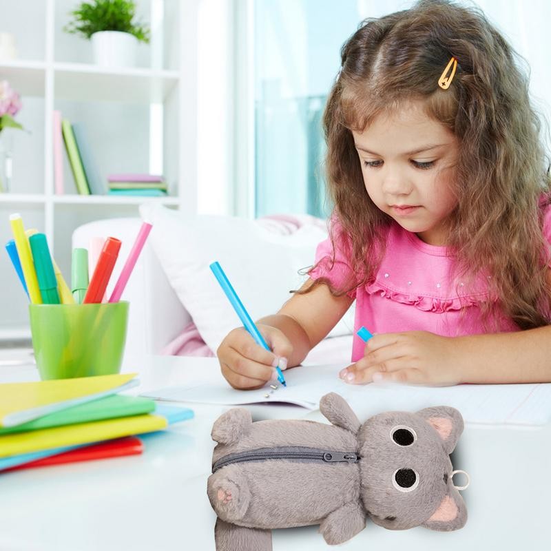 

Stuffed Pencil Case Plush Animal Organizer Pouch For Pens Cartoon Cat Pen Case Soft Stationery Storage Bag For College School