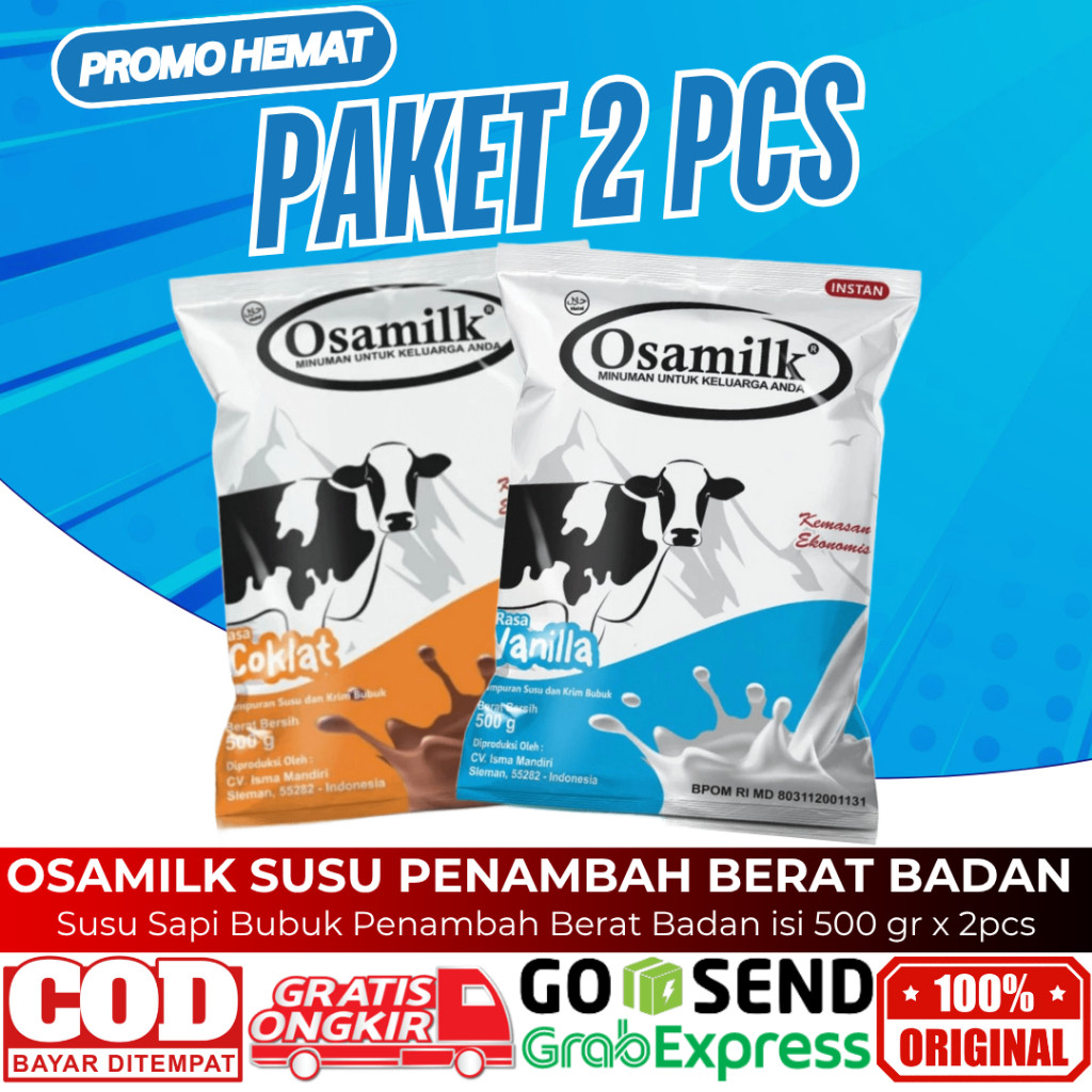

OSAMILK Paket 2pcs Susu Penggemuk Badan Ori Rasa Vanila Coklat Penambah Berat Badan Dewasa Anak 500g