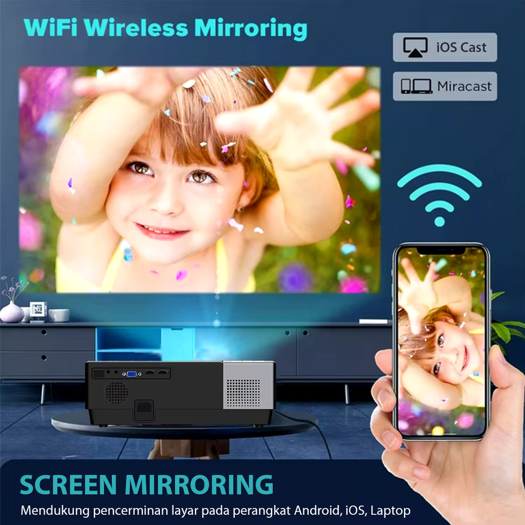 Proyektor Cheerlux CL770 Wifi 4000 Lumens Mirroring Support Bluetooth Proyektor Wifi 4000 Lumens