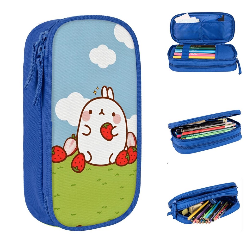 

New M-Molangs Pencil Case Strawberry Pencilcases Pen for Girls Boys Big Capacity Bag Sool Supplies Gifts Stationery