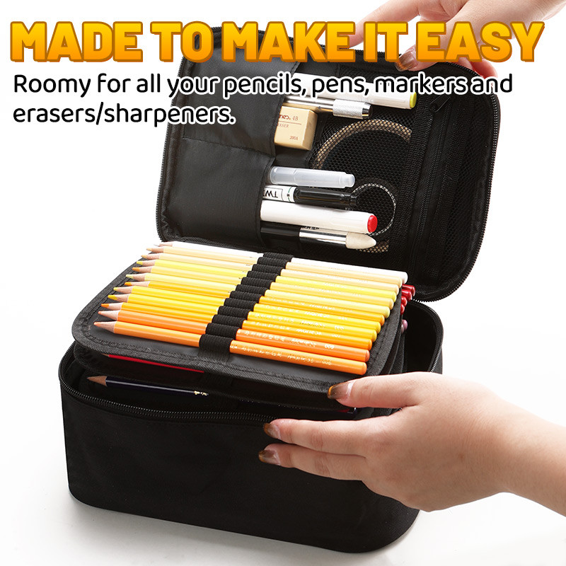

Marie's 168 Slots Large Colored Pencil Organizer, Art 7 Detachable Layers Case Bag with Multiple Zipper Pockets for Artists