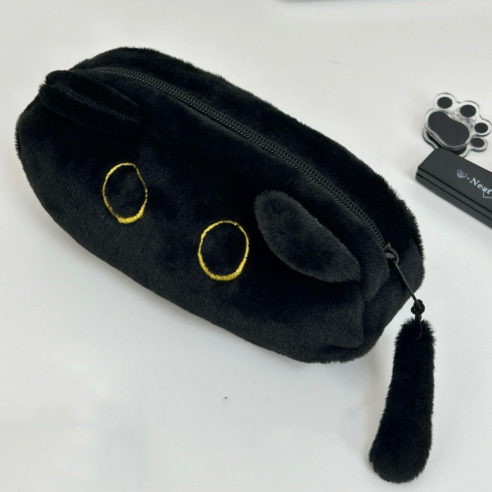 

Animal Doll Cat Plush Pencil Case Large Capacity Cute Design Black Cat Pen Bag Soft Touch Cartoon Stationery Storage Bag