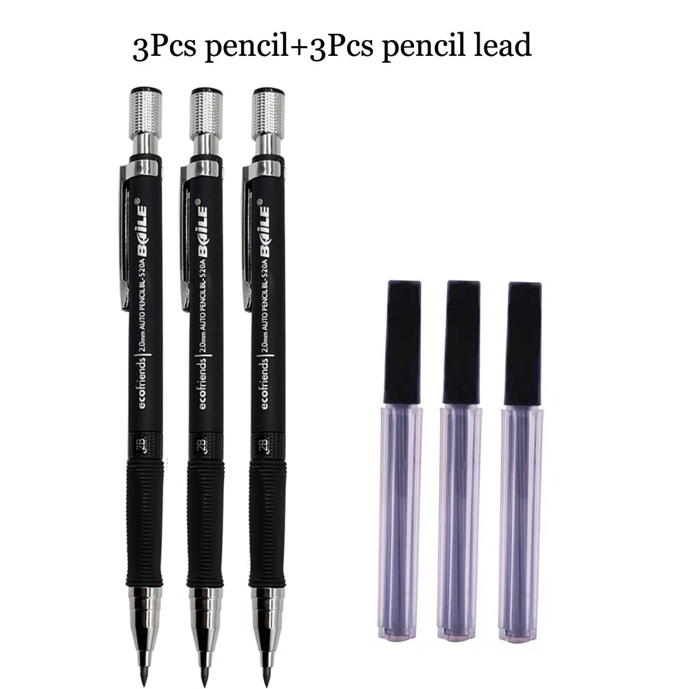 

Mechanical Pencil Set 2.0mm with 2B Black/Colors Lead Refill For Writing Sketching Art Drawing Painting School Automatic Pencil