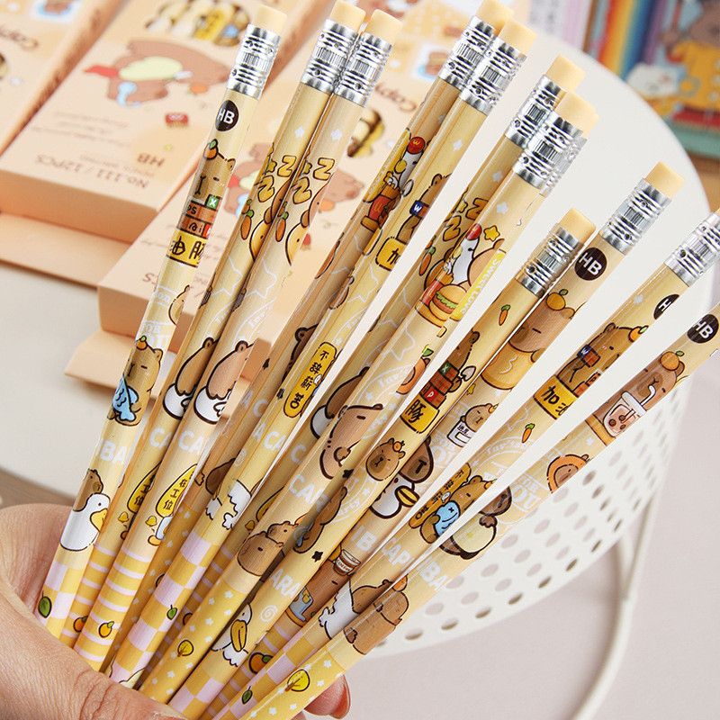 

12Pcs Kawaii Pencil with Eraser, Cartoon Cute Capybara Pencil, Student Stationery, Office Supplies, Gift Prize