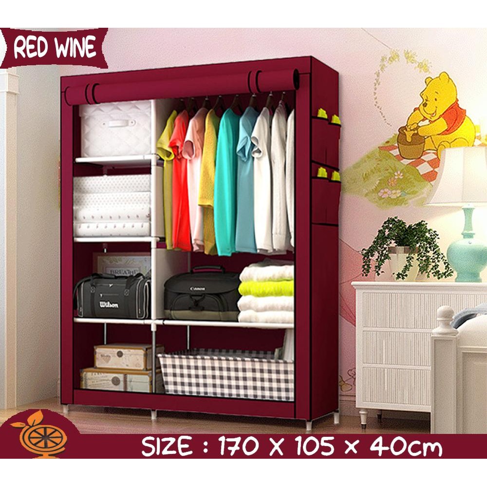 Lemari Kain Portable 2 Sisi + Gantungan Anti Debu Serbaguna Lemari Minimalis Lemari Anak Kos