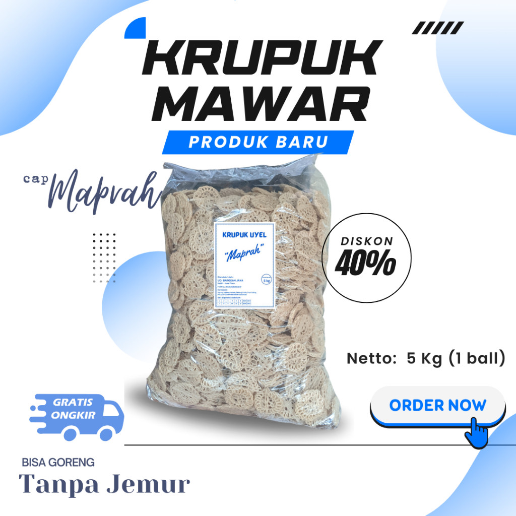 

New [ 5 kg ] Kerupuk / Krupuk Mentah / Krecek Uyel Mawar Keriting Tebal Tipis 1 BalPremium