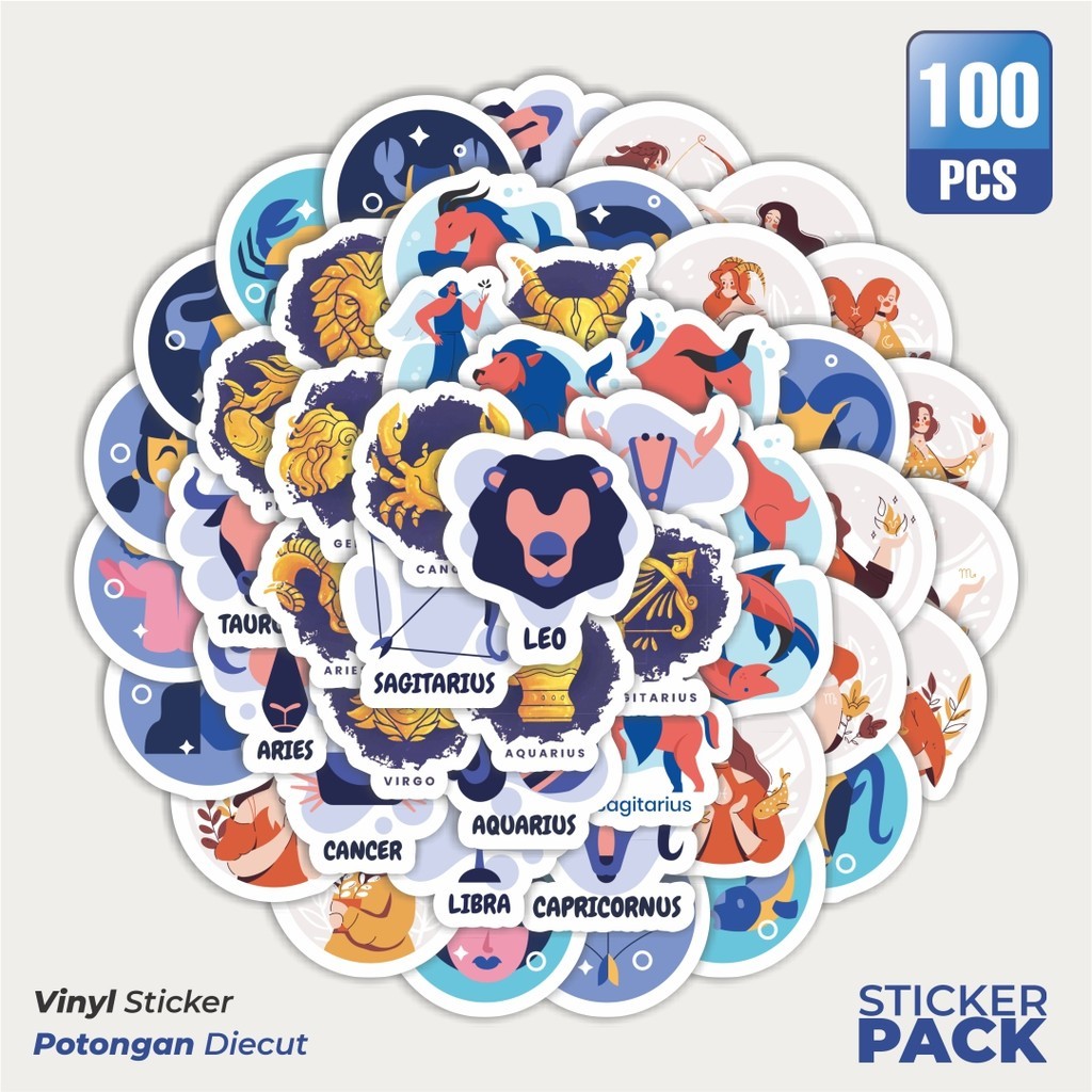 

100 PCS STIKER Zodiak Konstelasi Waterproof Aesthetic- Untuk Laptop, Motor, dan Helm - Paper Stationery Pack