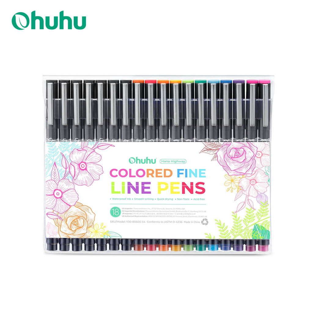 

Ohuhu Hana Highway Fineliner Drawing Pens 18 Pack Art Colored Pens Micro Pens Waterproof for Drawing Sketching Writing Markers