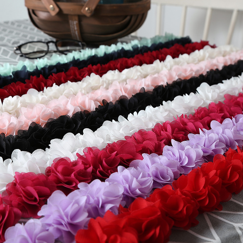 

26 flower 14 color 3D Chiffon Flowers DIY 5cm Width lace trim lace ribbon decoration clothes accessories No headband