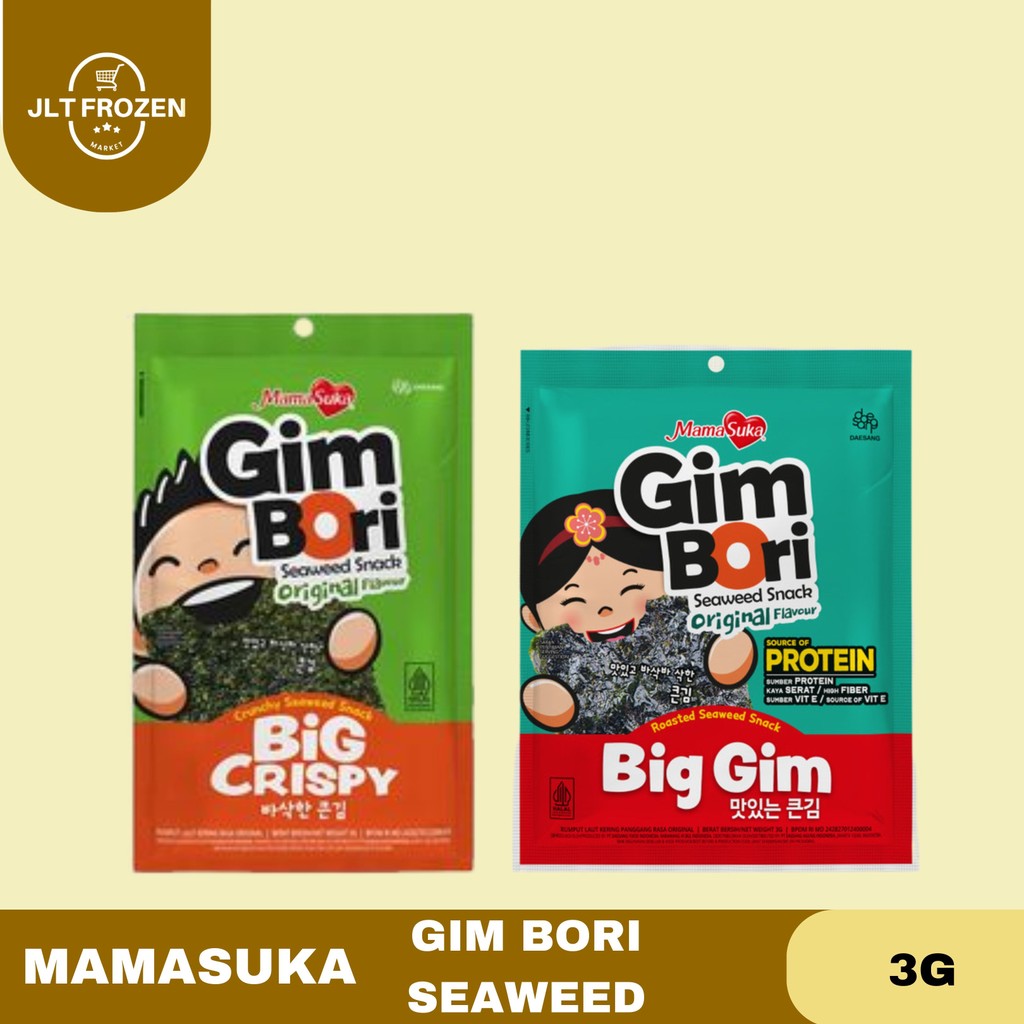 

Mamasuka Gim Bori Seaweed Snack / Rumput Laut Kering / Big Crispy Original / Big Gim Original 3g