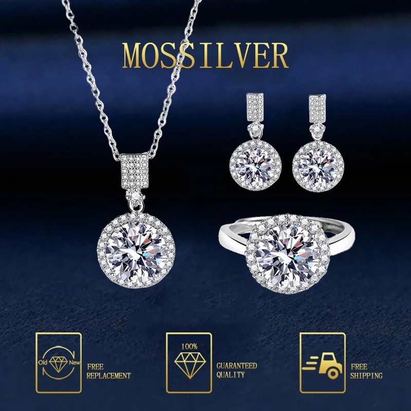 MOSSILVER Set Tiga Bagian Tas Bulat Putri Mewah Inlaid Aksesori Serbaguna Tingkat Tinggi