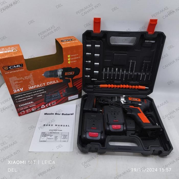 Camel Mesin Bor Cordless Drill + set 12 Volt 24 Volt - Baterai Impact - 24 VOLT