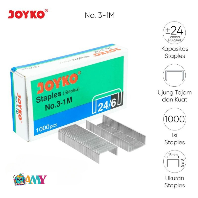 

(1KOTAK ISI 1000PCS) JOYKO ISI STAPLER NO 3 AMY STASIONARY