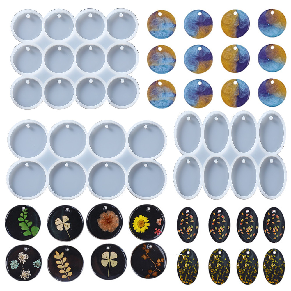 

1pcs Round Oval Pendants Silicone Mold Crystal Epoxy Earring Charms Silicone Mold for DIY Jewelry Making Keychain Tag Casting