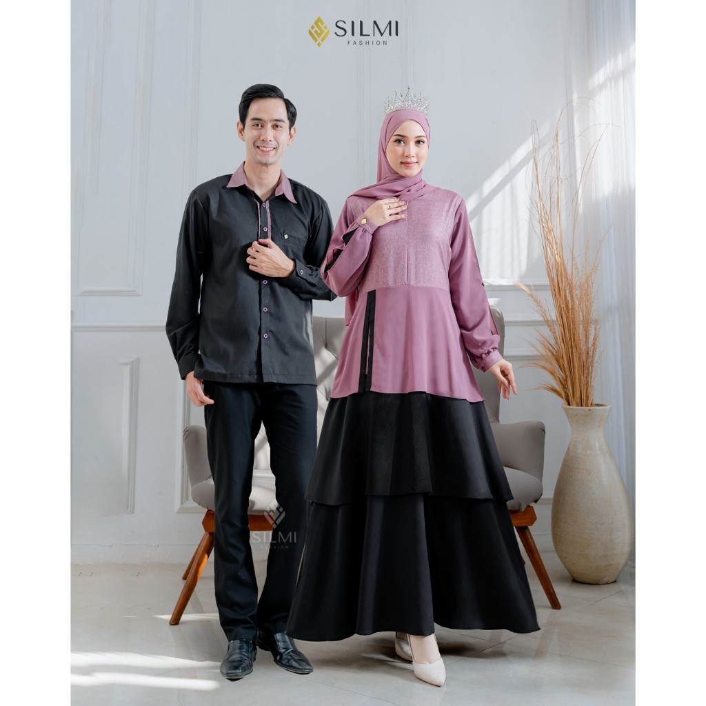 D3 Griya Naura - Gamis Keluarga Elegan Kekinian - Silmi Inggar Family Onion Purple - Gamis Set Coupl