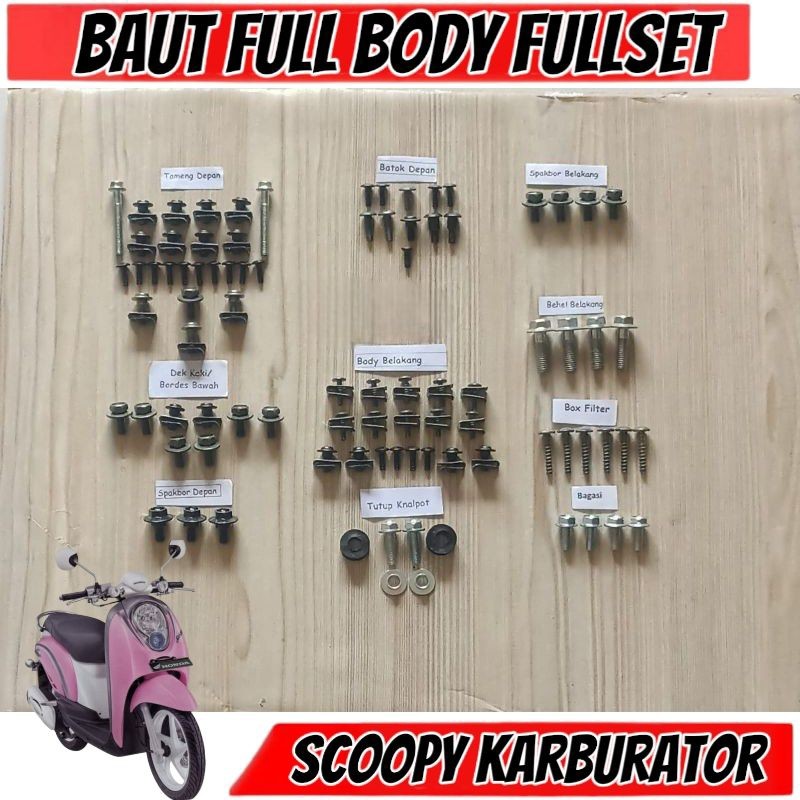 Baut Full Set Cover Body Honda Scoopy 110 Karbu Karburator / Baut Full Body Scoopy karbu - MURAH