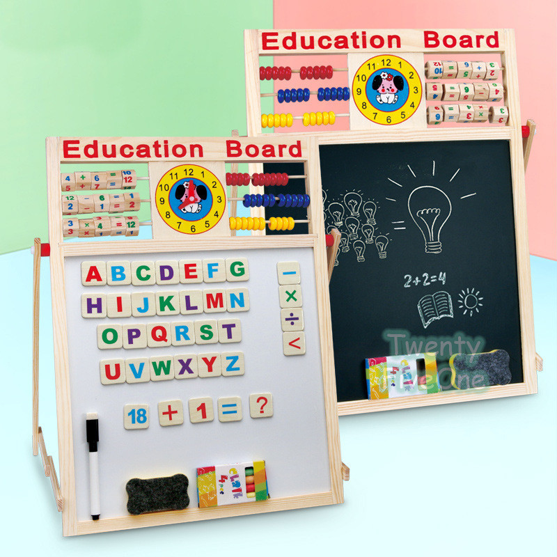 

Papan Tulis Magnet 2 Sisi Hitam/Putih + Stand Kayu Mainan Edukasi Aman untuk Balita 2-8 Tahun