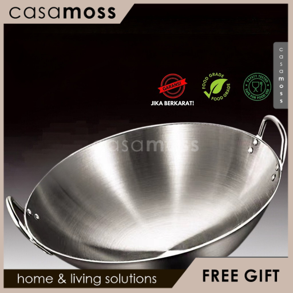 wajan penggorengan tebal semua stainless steel/wajan anti lengket stainless steel 304 asli/wajan cek