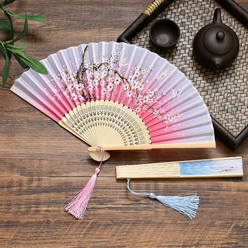 

Silk Fan Vintage Chinese Japanese Style Flower Folding Fan Home Decoration Wedding Party Dance Hand Fan Art Craft Women Gift