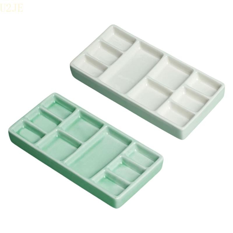 

U2JE 9 Wells Paint Palette Paint Mixing Tray 9 Compartments Ceramic Palette Artist Paint Tray for Watercolor Oil Painting