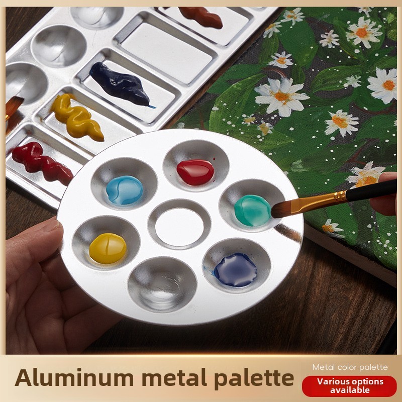 

1 Pcs Metal Hand Drawn Watercolor Paint Tray 10 Hole Circular Painting Palette Aluminum Rectangular Palette Art Supplies