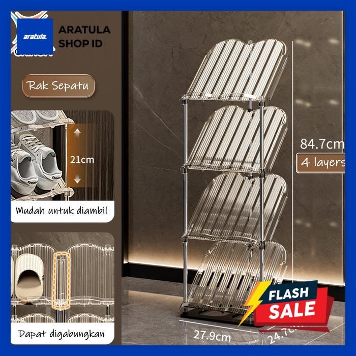 Oxihom Rak Sepatu Aesthetic Transparan Rak Sepatu Susun Minimalis Stainless Steel Besi Plastik Lemar