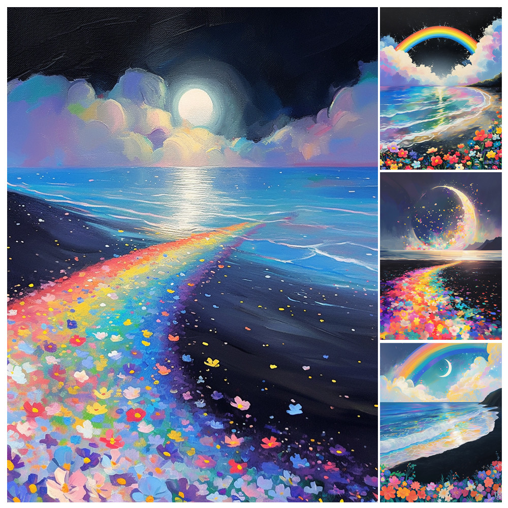 

Painting By Numbers Hand Rainbow Beach Scenery Adult Kit DIY Acrylic Paint Canva Artwork Canva Art Gift Home Decorate