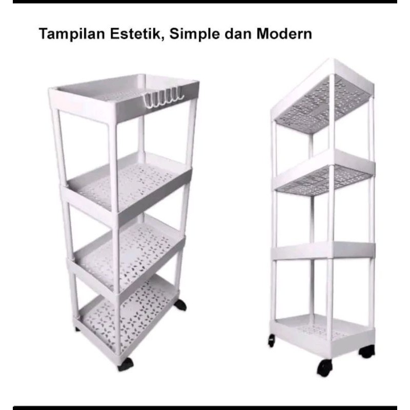rak susun serbaguna 4 lantai bahan plastik warna putih dan warna merah