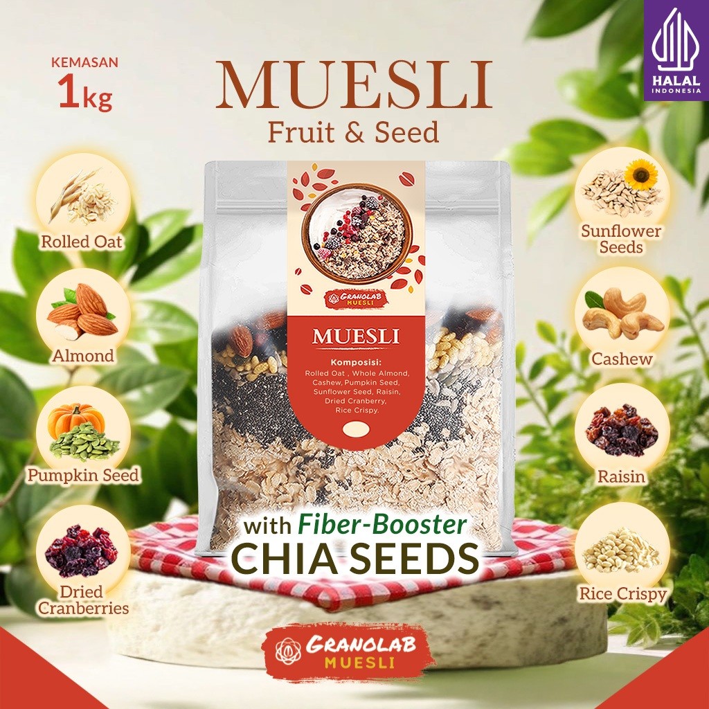 

Muesli Fruit & Seed 1 Kg Granolab Tanpa Gula