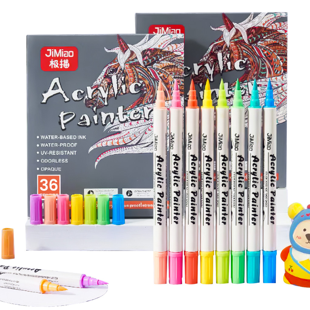 

36 Colors Dual Tip Acrylic Paint Markers Set Portable Art Supplies for Drawing Graffiti Craft Double Ended Pens for Kids Adults