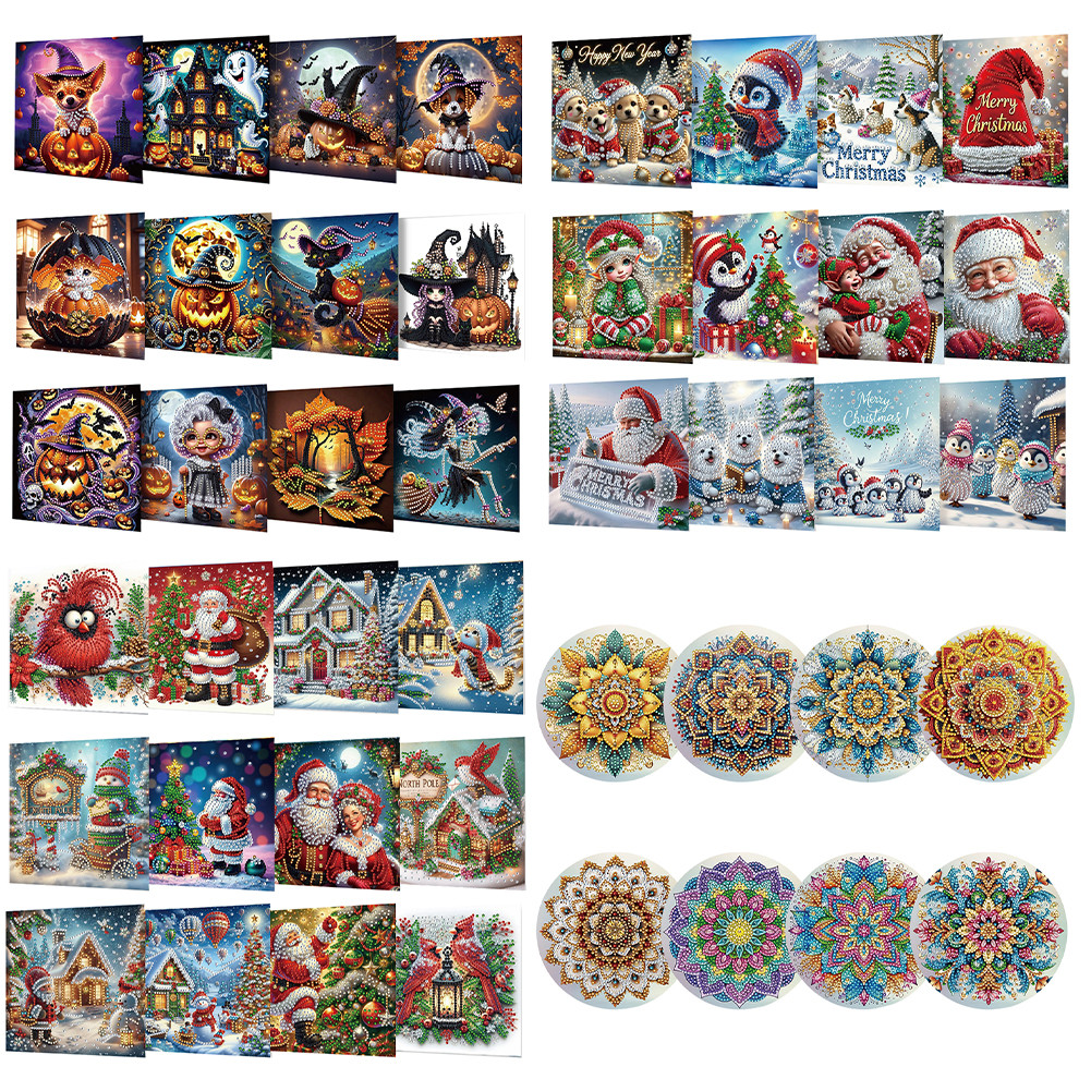 

12PCS DIY Rhinestone Diamond Art Mosaic Postcards Xmas Designs Diamond Art Greeting Cards Thank You Cards and Holiday Blessings
