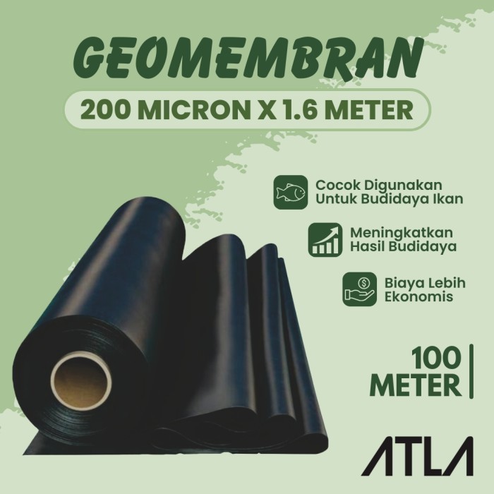 Plastik Geomembran 1.6 Meter 200 Micron Hitam Plastic Geomembrane HDPE Terpal Kolam Ikan Koi Lele 1.
