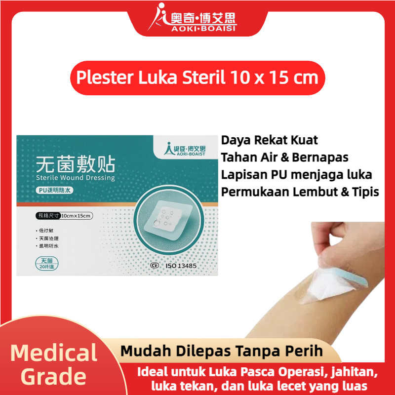 Plester Luka Steril 15x10 cm – Anti Air Bernapas Lembut untuk Luka Operasi Luka Jahitan & Luka Besar