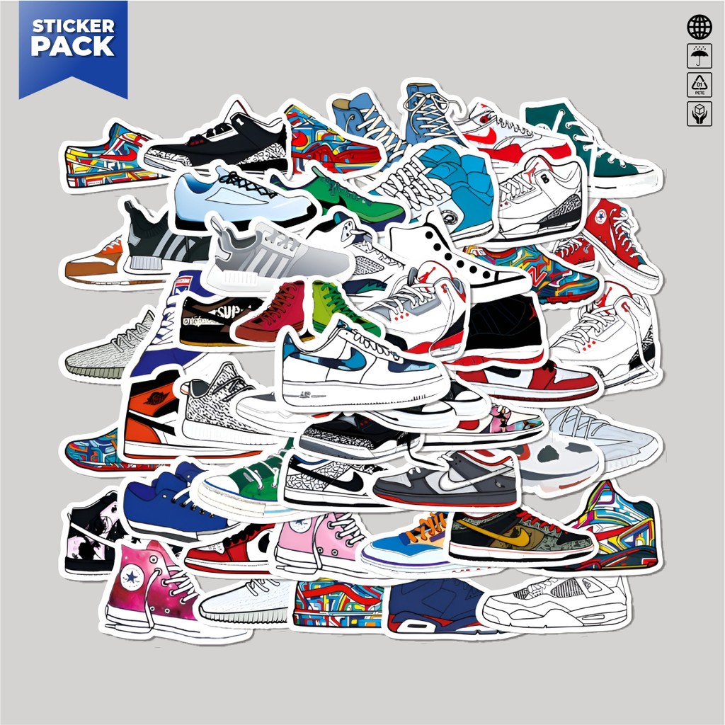 

[100PCS]Stiker Pack Stiker Casual Shoes [Sepatu Kasual] Aesthetic Vinyl Anti Air Dekorasi Sticker Laptop Buku Journal Koper Helm Casing HP Gitar Helm Skateboard