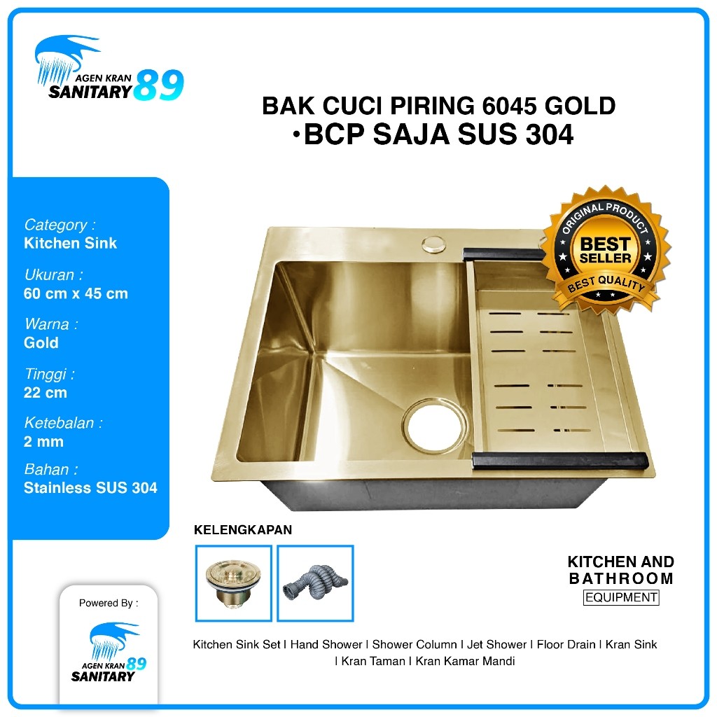 NEW PRODUK WASTAFEL CUCI PIRING/WASTAFEL CUCI PIRING STAINLESS/BAK CUCI PIRING 6045 GOLD SUS 304/BAK