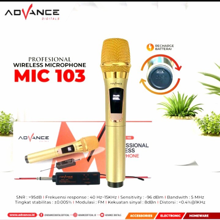 Mic Microphone Advance Wireless Profesional Advance 103 Mik Tanpa Kabel Gold