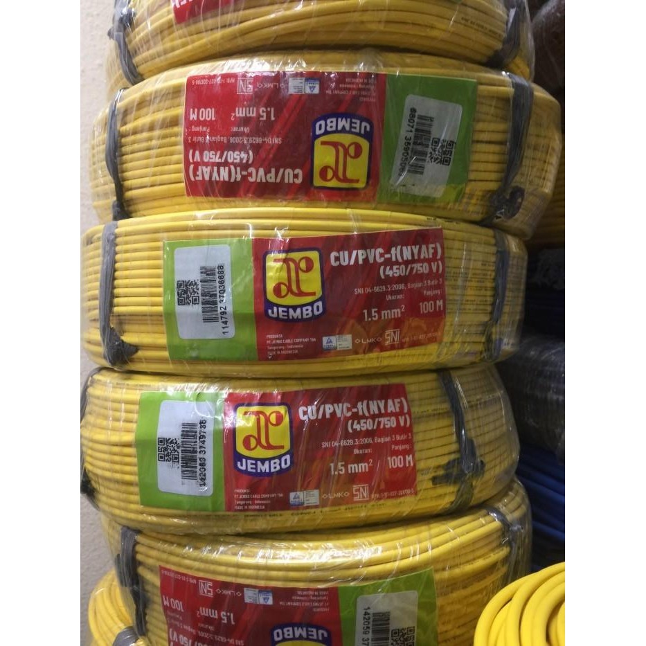Kabel NYAF JEMBO 1,5mm 100Mtr (kabel serabut) - Kuning hijau - Hitam