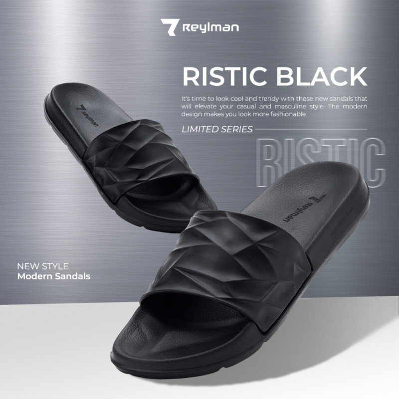 REYLMAN RISTIC BLACK Sandal Slide Pria Sol Phylon Ringan Hitam