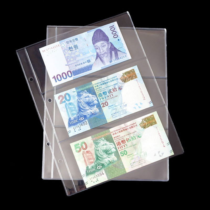 

1 Sheet 3 Pockets Money Collection Album Page Pocket Currency for Protect Bag Loose Leaf Money Banknote Album Book