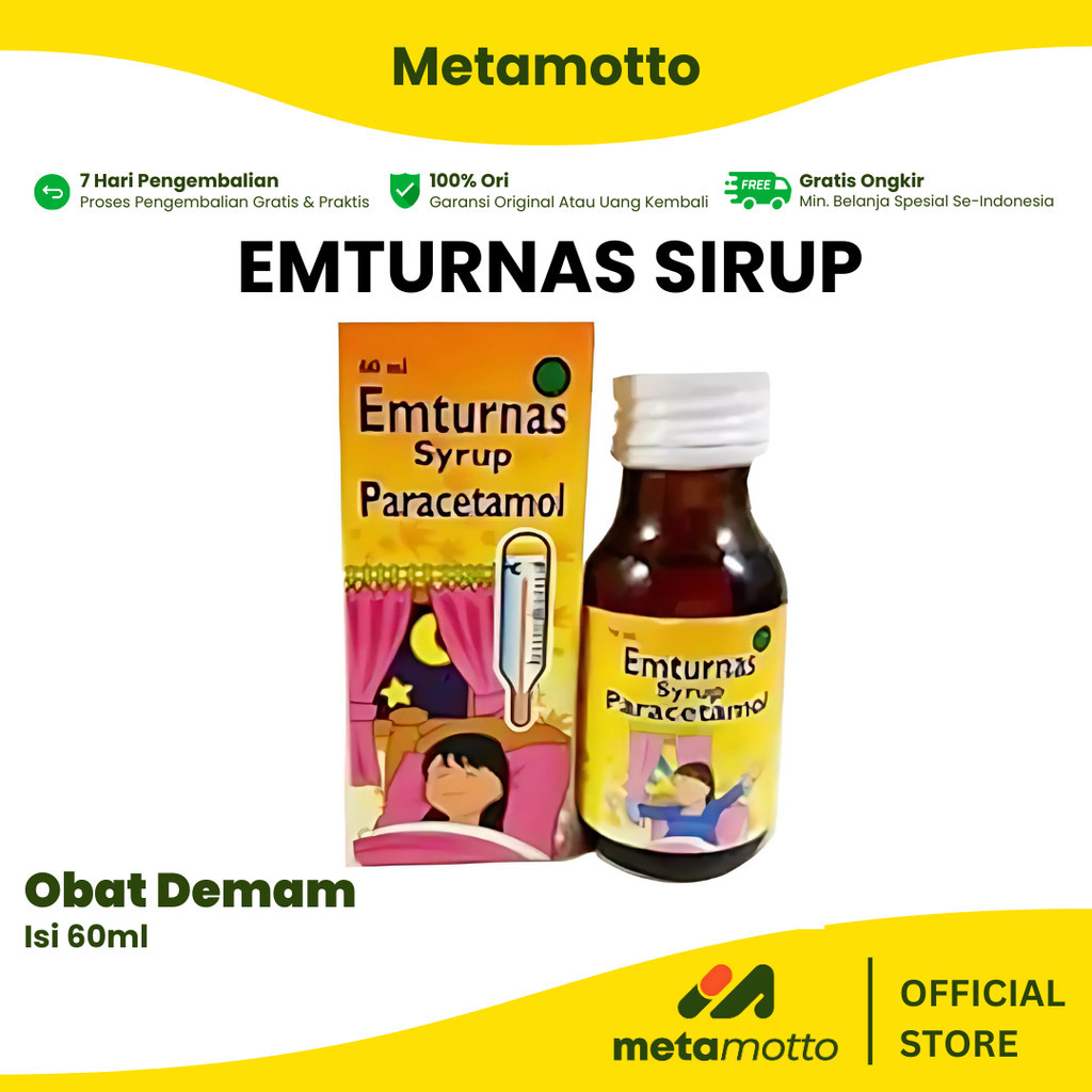 Emturnas paracetamol sirup demam nyeri sakit kepala gigi anak 60 ml  - Metamotto Setia