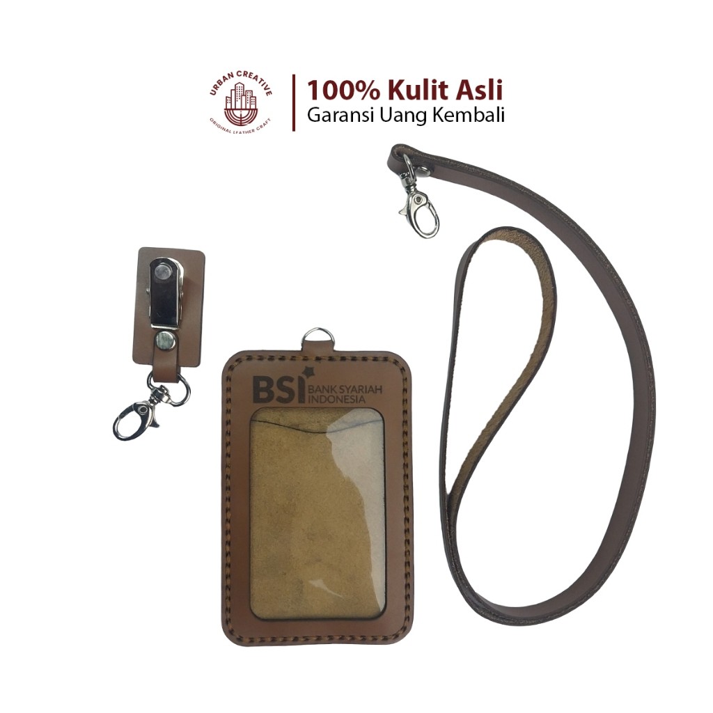 

Sale URBAN CREATIVE Name Tag ID Card Holder Lanyard Kulit Sapi Asli Free Custom Desain & Gravir NT2RDT Terlaris