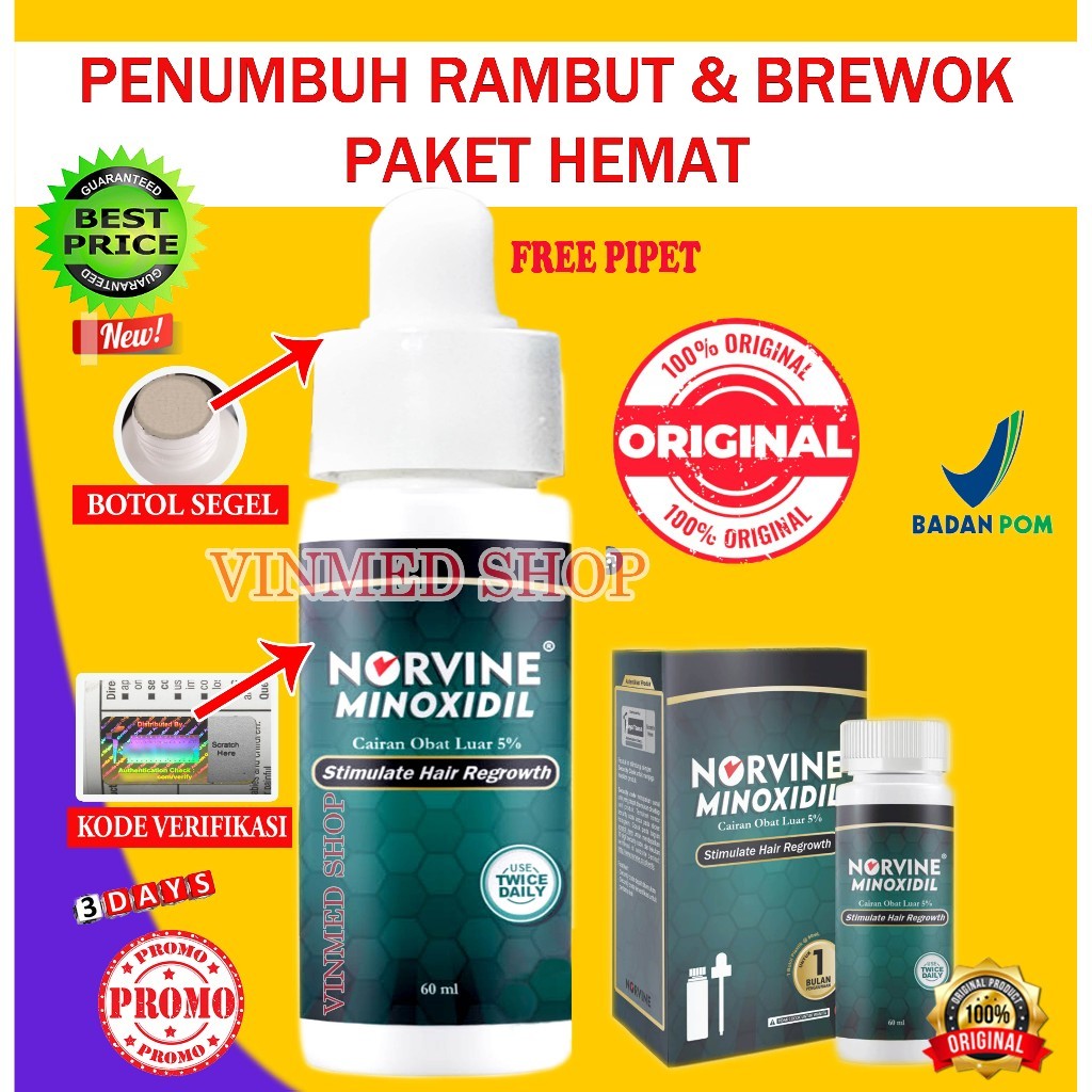Norvine Minoxidil 5% Vitamin Penumbuh Rambut Original 100%