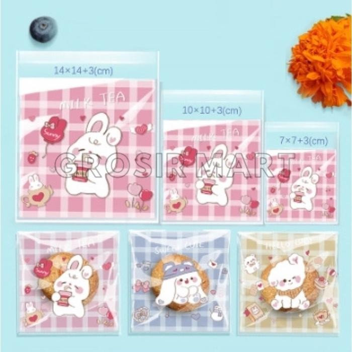 

[STOK TERBARU] Berkualitas Isi 100 Pcs Ukuran 14x14 cm Plastik Cookies Roti Donat OPP Bunny Bear Kucing Plastik Kue Permen Snack Karakter Kantong Kemasan 7 cm 10 cm 14cm - 01-M!lk tea, 7x7+3cm Paling Larish