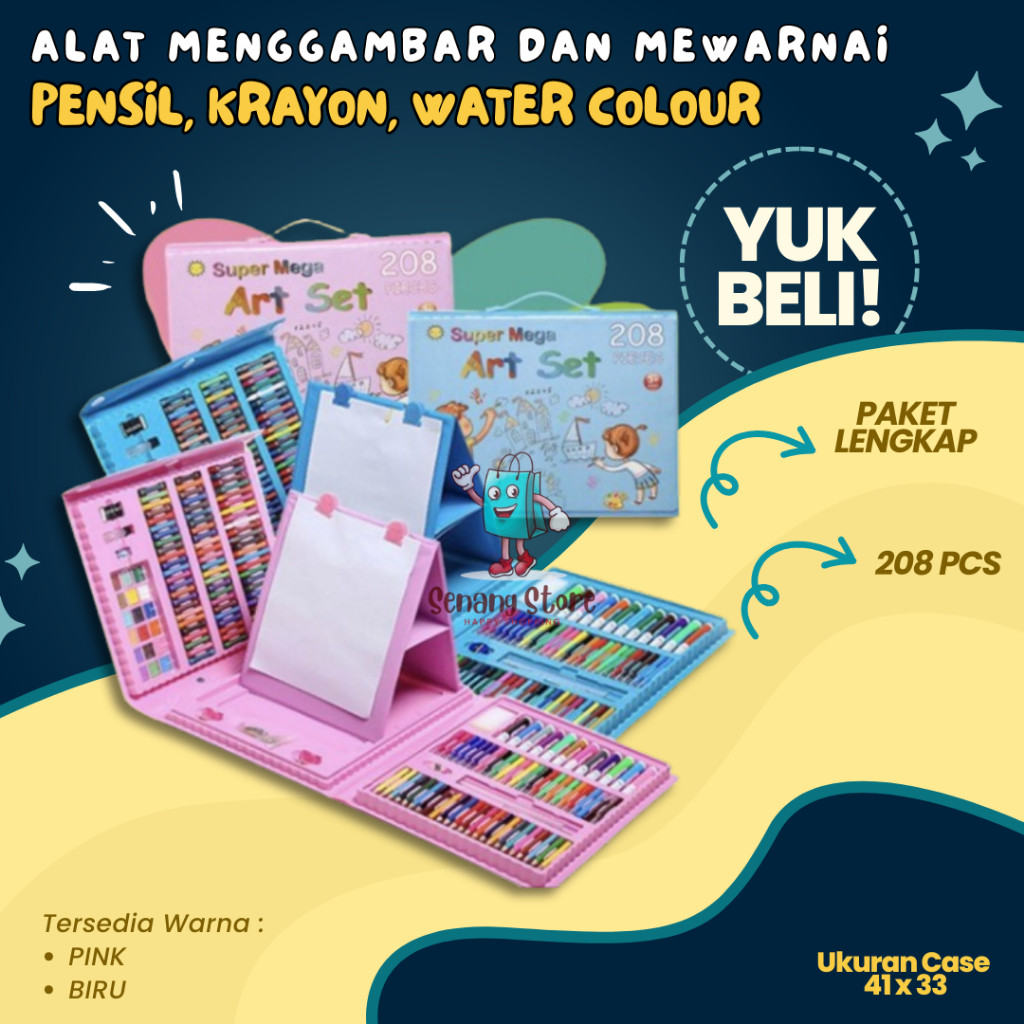 

Pensil Warna Crayon Set Isi 208PCS Lengkap Alat Menggambar Lukis Cat Air Art Painting Peralatan Sekolah Anak Premium Murah